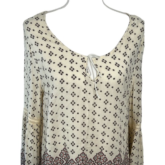 Aeropostale Cream Semi-Sheer Printed Boho Festival Loose Casual Top Size L - Picture 2 of 11